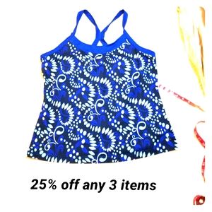 Danskin Yoga Tank Top Blue Paisley Swirl Loungewear Workout Graphic Print Halter